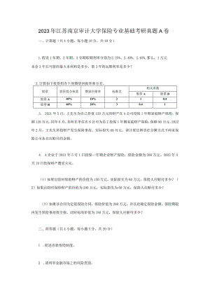 2023年江苏南京审计大学保险专业基础考研真题A卷.docx