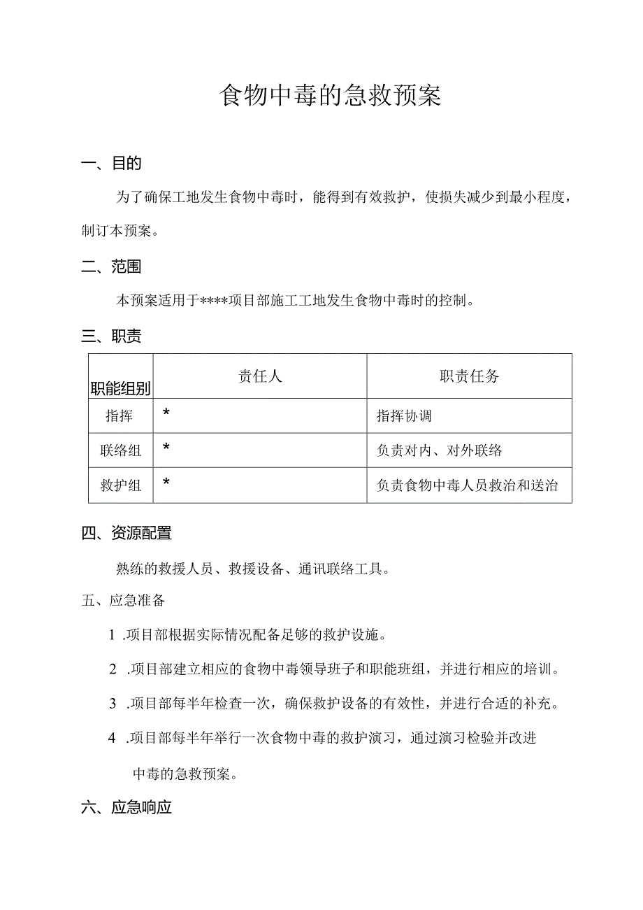 XXX建设集团有限公司食物中毒的急救预案.docx_第1页