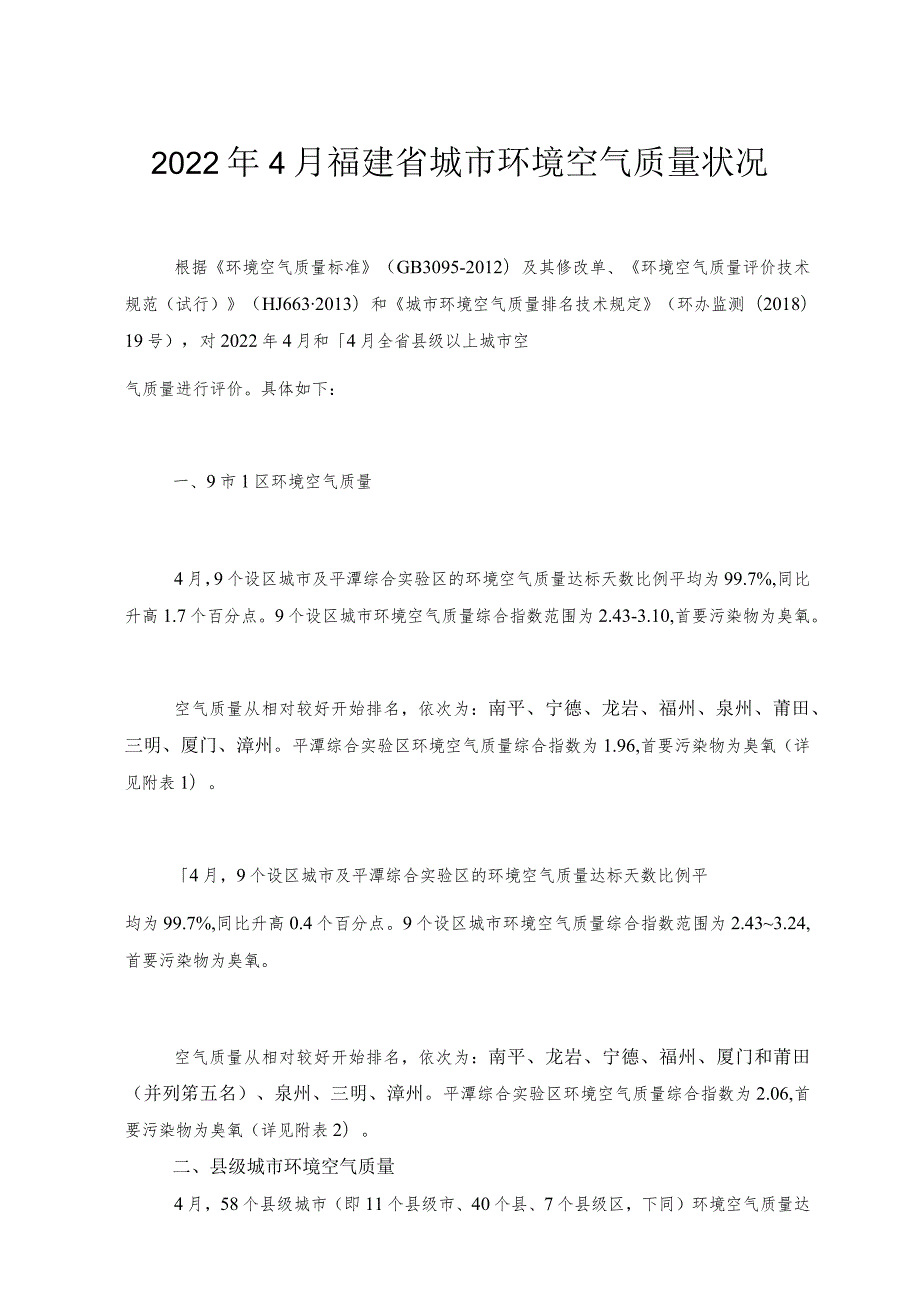 2022年4月福建省城市环境空气质量状况.docx_第1页