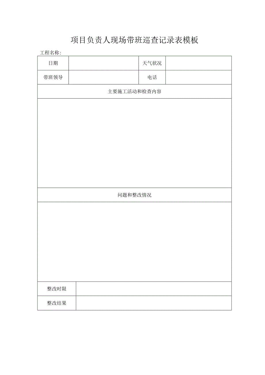 项目负责人现场带班巡查记录表模板.docx_第1页