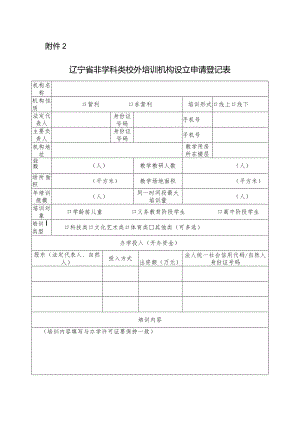 辽宁省非学科类校外培训机构设立申请登记表.docx