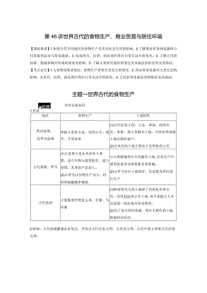 第15单元 古代史部分微专题整合 第46讲 世界古代的食物生产、商业贸易与居住环境（含答案）.docx