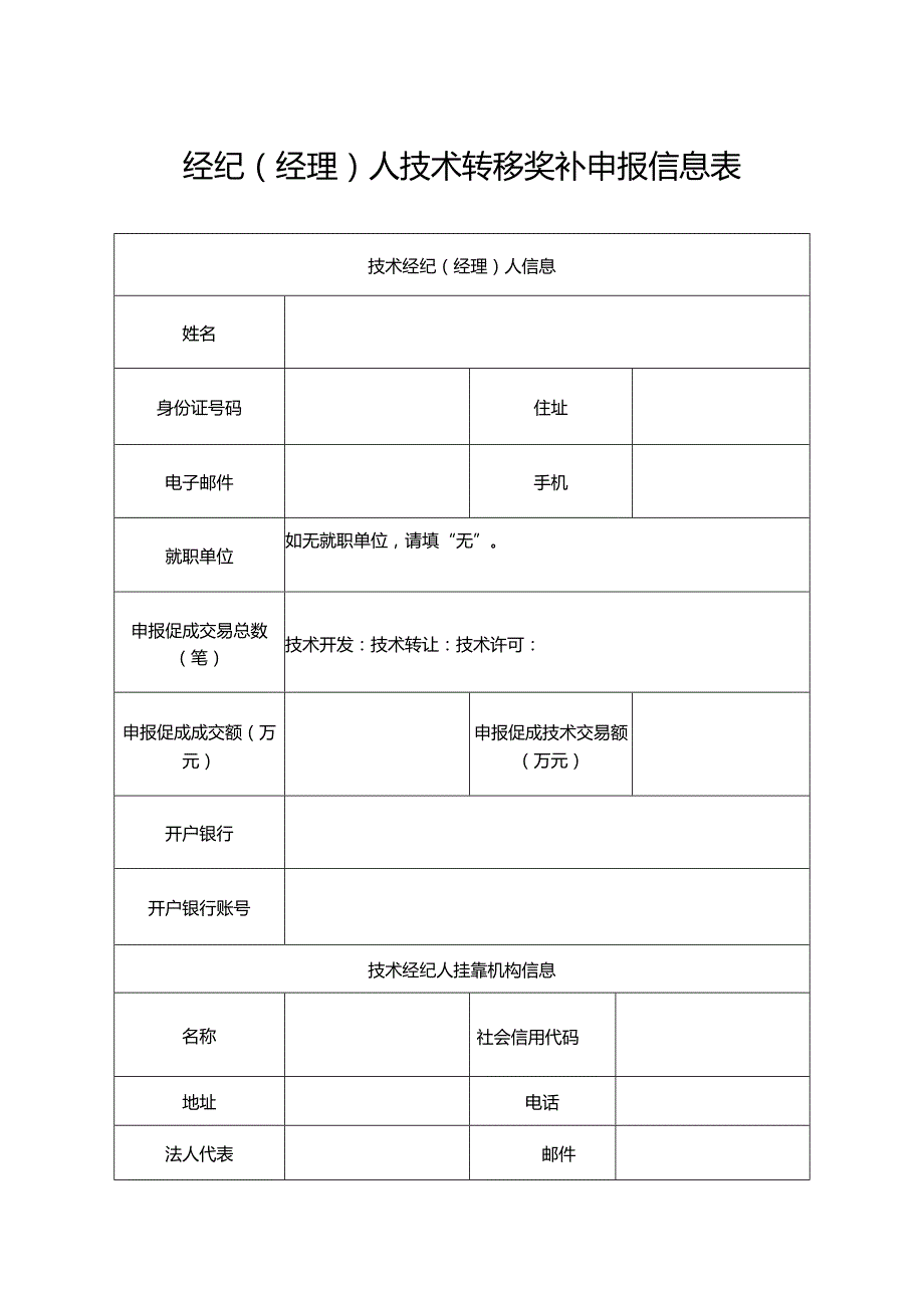 经纪（经理）人技术转移奖补申报信息表.docx_第1页