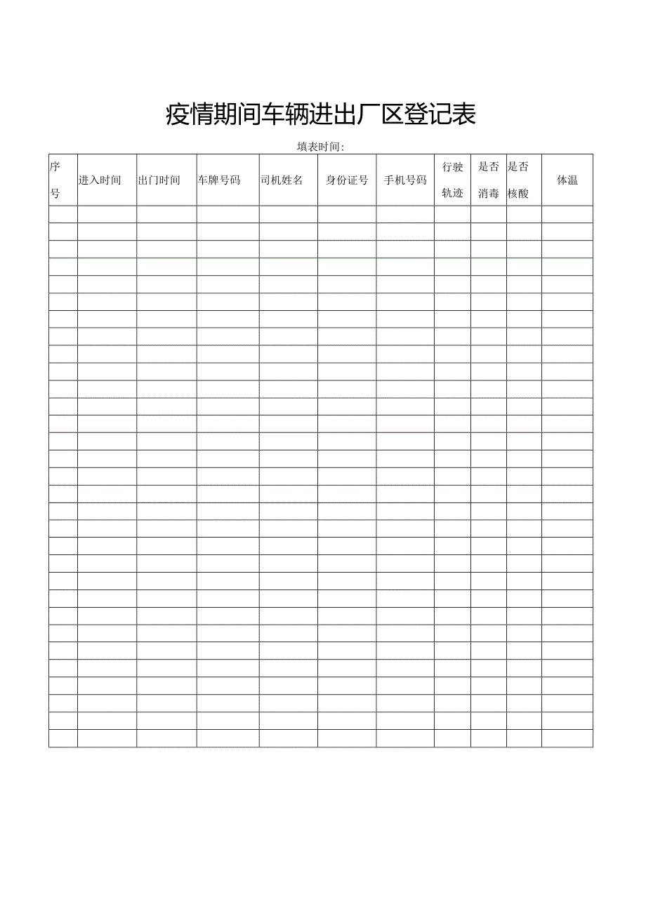 疫情期间车辆进出厂区登记表.docx_第1页