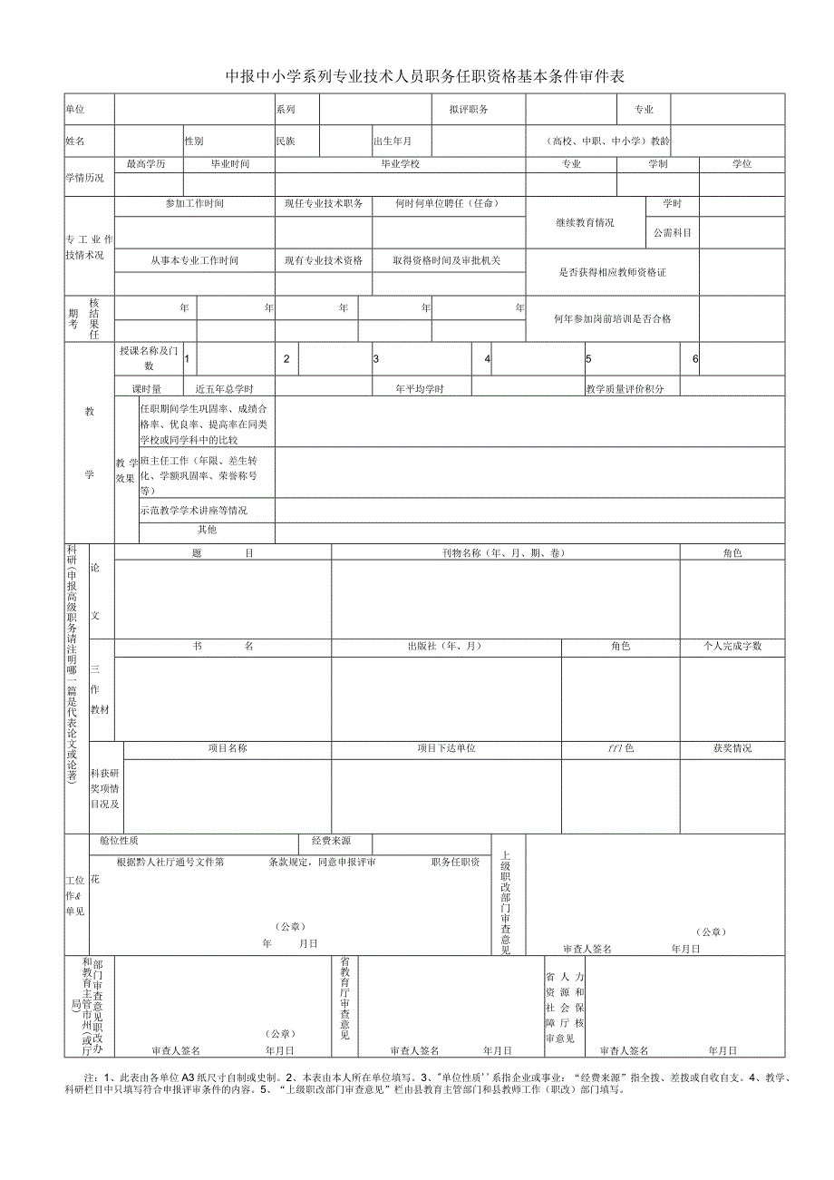 申报中小学系列专业技术人员职务任职资格基本条件审查表.docx_第1页