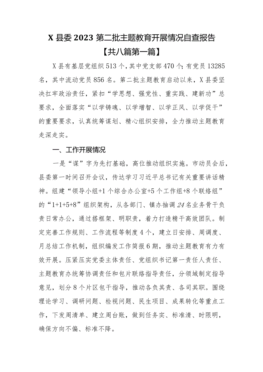 （8篇）2023第二批主题教育开展情况自查报告.docx_第2页