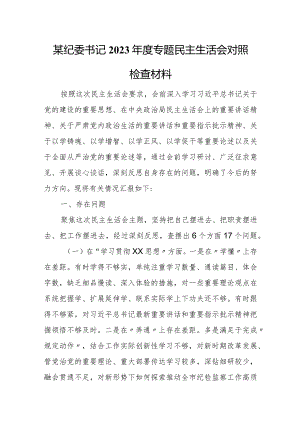 某纪委书记2023年度专题民主生活会对照检查材料.docx