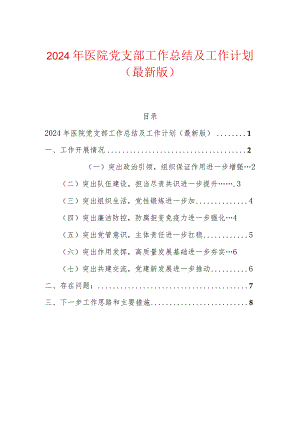 2024年医院党支部工作总结及工作计划（最新版）.docx