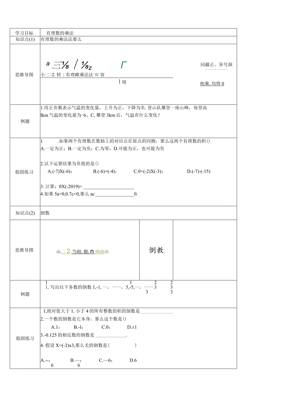 冀教版七年级上学期第1章第8节有理数乘法.docx_第1页