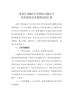 某某区2023年全国防灾减灾日宣传周活动开展情况的汇报.docx