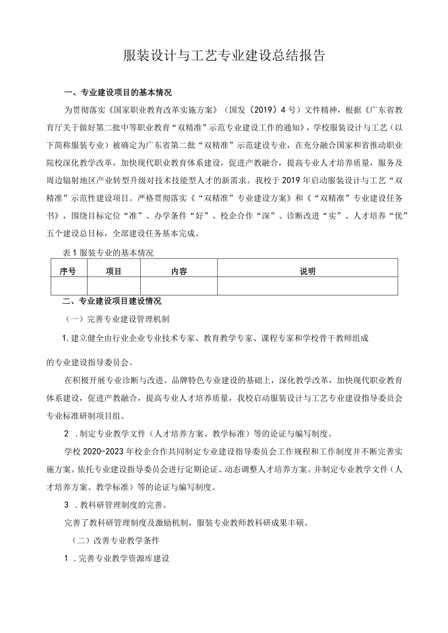 服装设计与工艺专业建设总结报告.docx_第1页