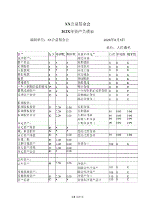 XX公益基金会202X年资产负债表（2016年）.docx