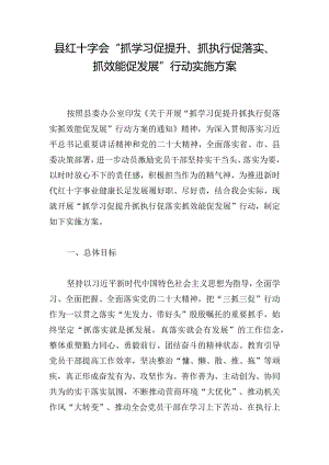 县红十字会“抓学习促提升、抓执行促落实、抓效能促发展”行动实施方案.docx