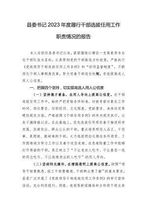 县委书记2023年度履行干部选拔任用工作职责情况的报告.docx