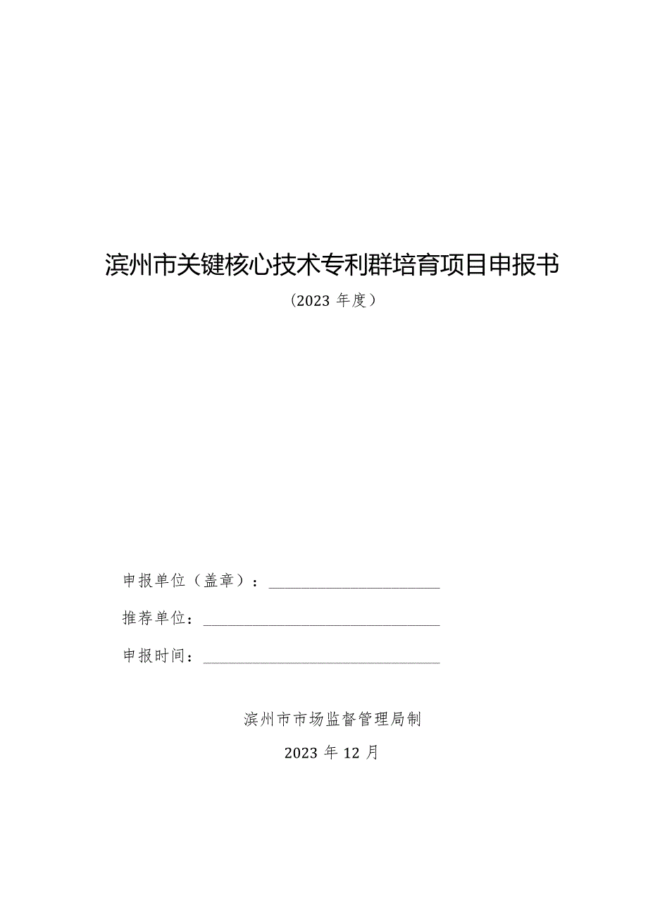 滨州市关键核心技术专利群培育项目申报书.docx_第1页