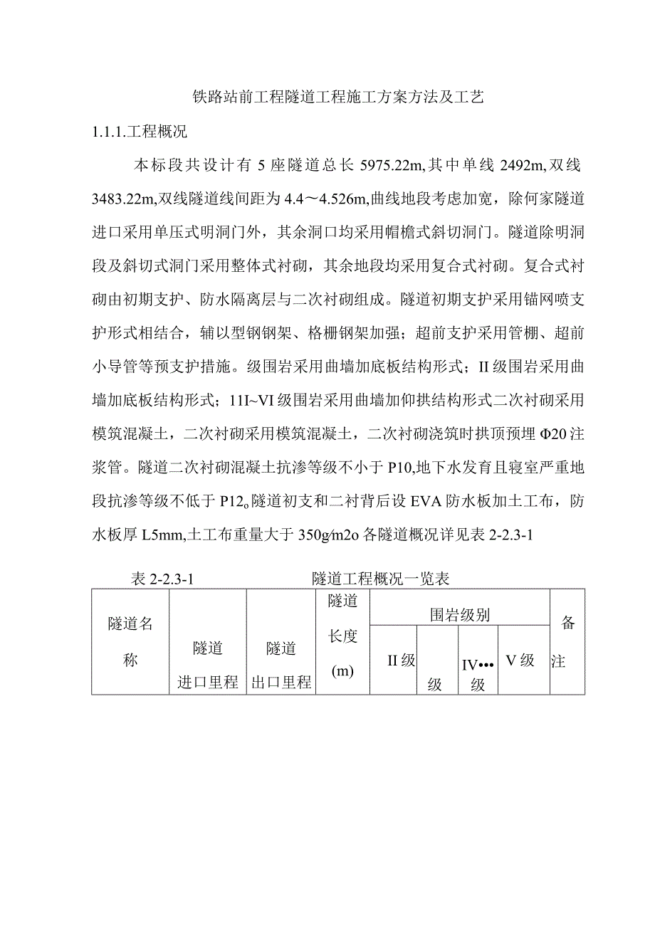 铁路站前工程隧道工程施工方案方法及工艺.docx_第1页