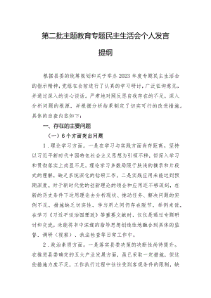 第二批主题教育专题民主生活会个人发言提纲.docx