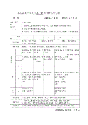 小金星兆丰幼儿园小二班周日活动计划表.docx