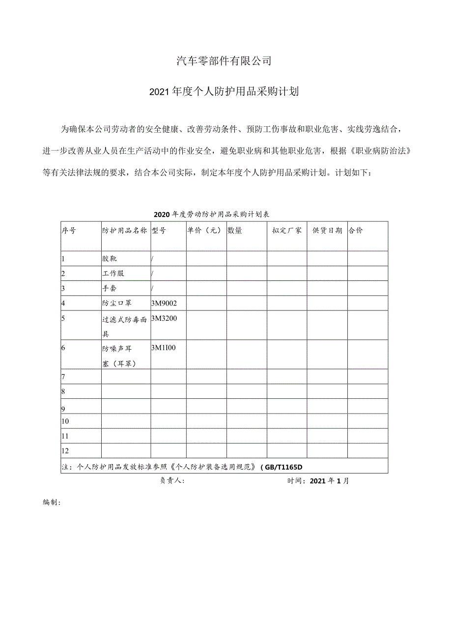 2024年防护用品采购计划.docx_第1页