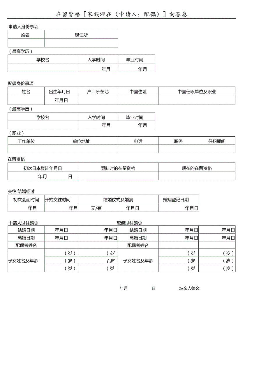 在留资格家族滞在申请人配偶问答卷.docx_第1页