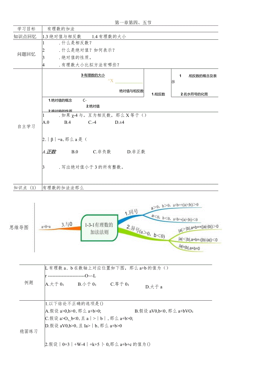 冀教版七年级上学期第1章第4 . 5节有理数加法.docx_第1页