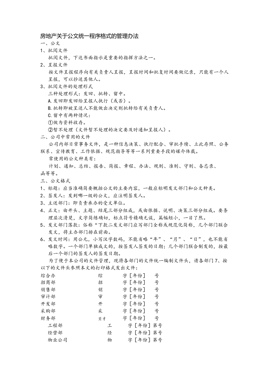 房地产关于公文统一程序格式的管理办法.docx_第1页