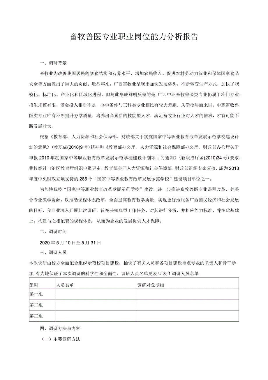 畜牧兽医专业职业岗位能力分析报告.docx_第1页