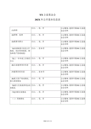 XX公益基金会202X年公开基本信息表（2016年）.docx