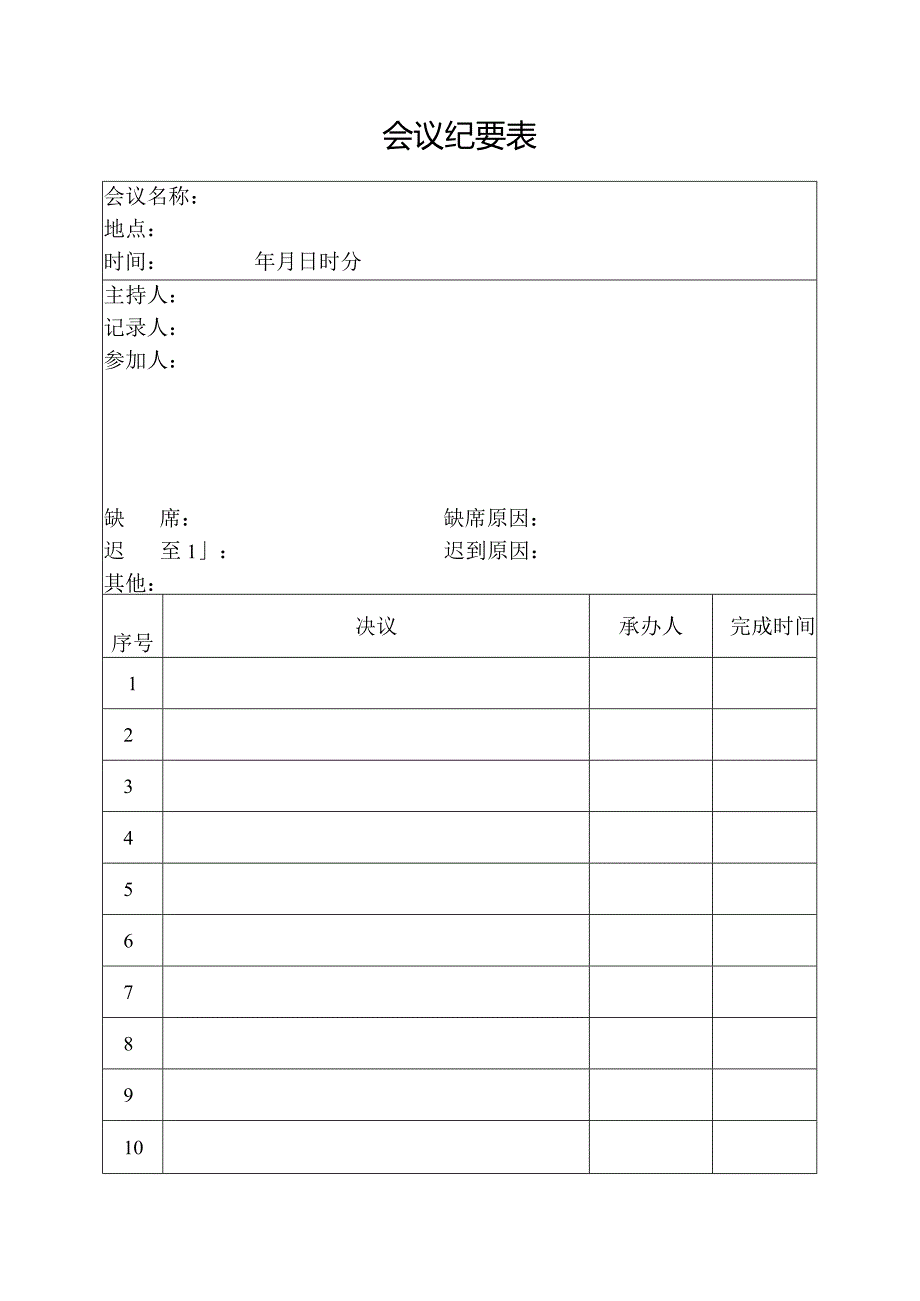 会议纪要表格.docx_第1页