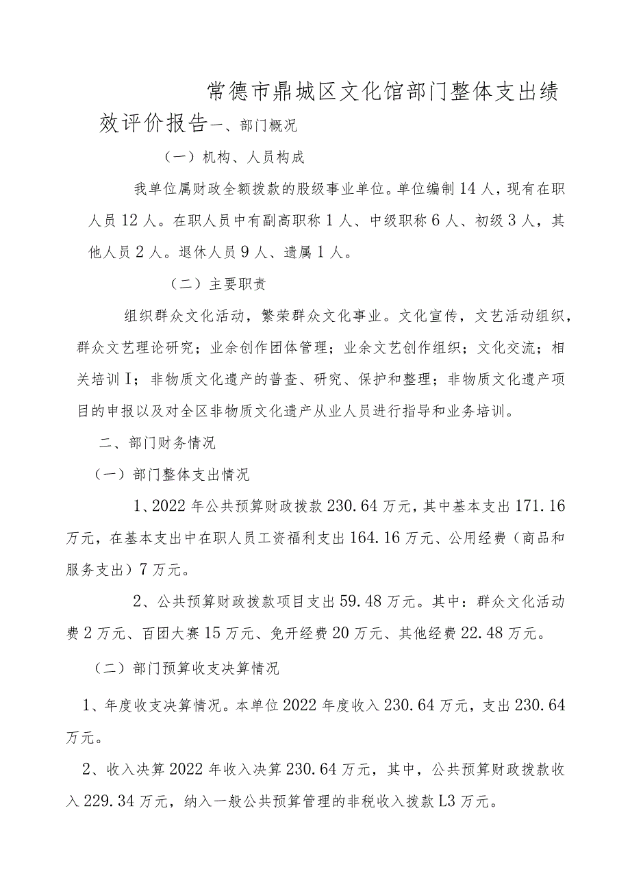 常德市鼎城区文化馆部门整体支出绩效评价报告.docx_第1页