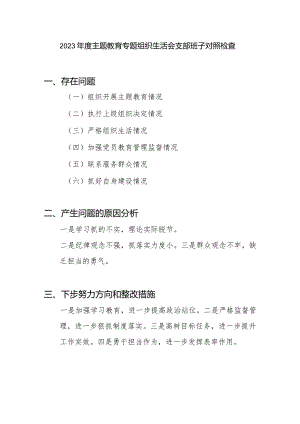 党支部班子执行上级组织决定、严格组织生活、加强党员教育管理监督、联系服务群众、抓好自身建设六个情况主题教育专题组织生活会对照检查材料.docx