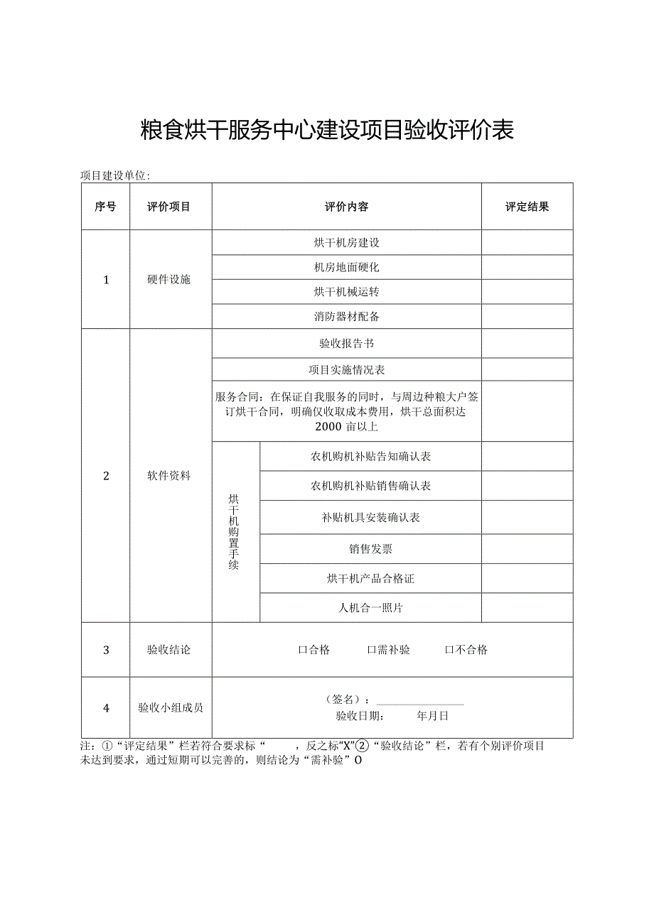 粮食烘干服务中心建设项目验收评价表.docx_第1页