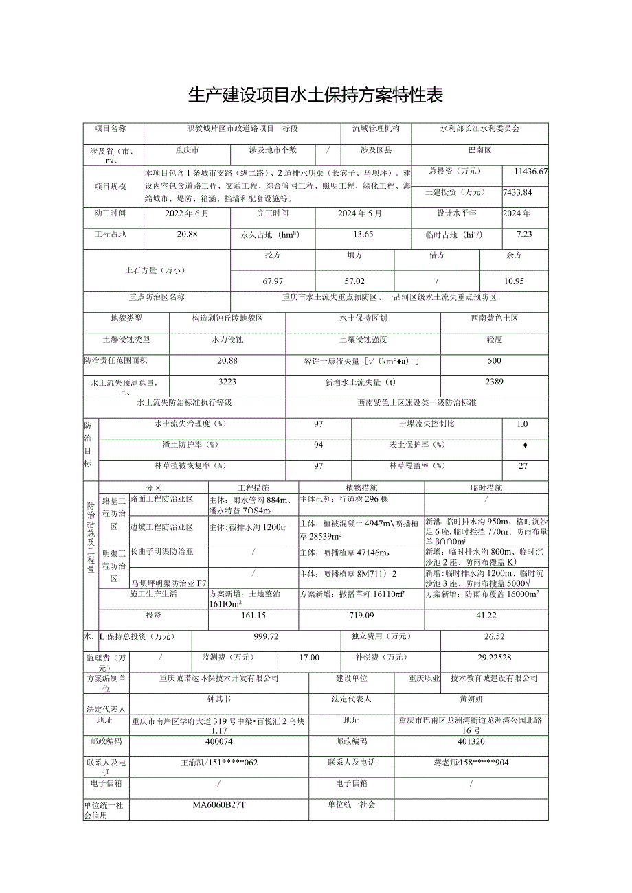 生产建设项目水土保持方案特性表.docx_第1页