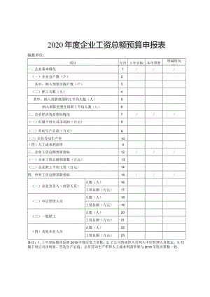 2020年度企业工资总额预算申报表.docx