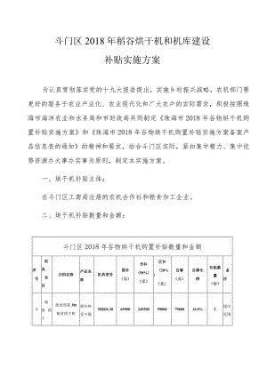 斗门区2018年稻谷烘干机和机库建设补贴实施方案.docx