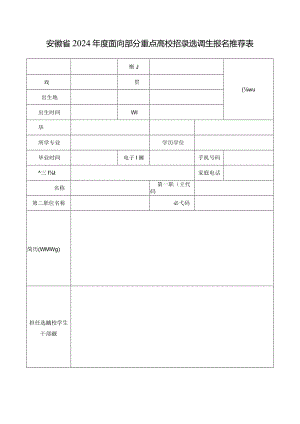 安徽省2024年度面向部分重点高校招录选调生报名推荐表.docx