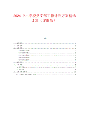 2024中小学校党支部工作计划方案精选2篇（详细版）.docx