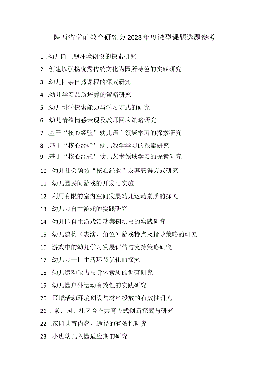 陕西省学前教育研究会2023年度微型课题选题参考.docx_第1页