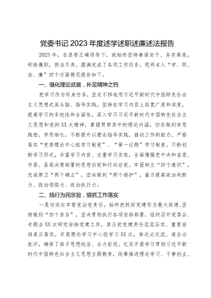 党委书记2023年度述学述职述廉述法报告.docx