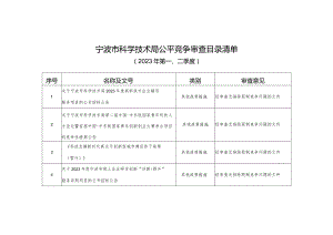 宁波市科学技术局公平竞争审查目录清单2023年第二季度.docx