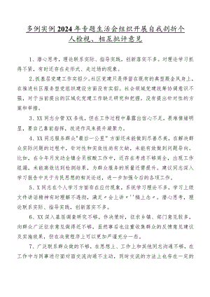 多例实例2024年专题生活会组织开展自我剖析个人检视、相互批评意见.docx