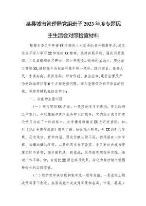 某县城市管理局党组班子2023年度专题民主生活会对照检查材料.docx