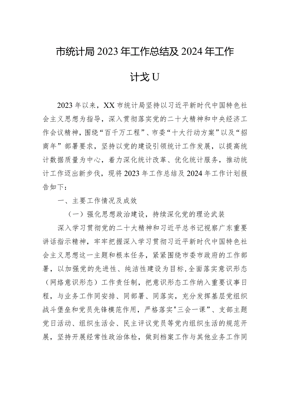 市统计局2023年工作总结及2024年工作计划(20240109).docx_第1页