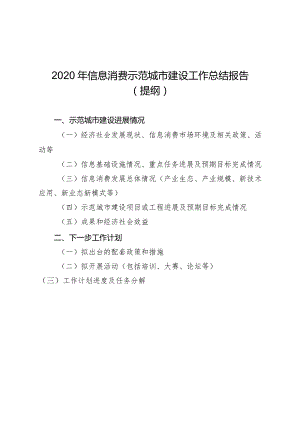 2020年信息消费示范城市建设工作总结报告提纲.docx