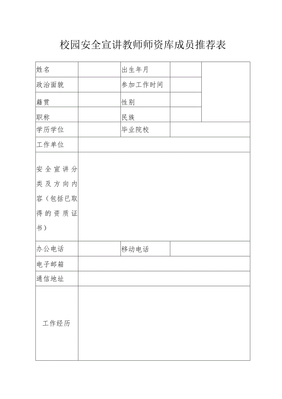 校园安全宣讲教师师资库成员推荐表.docx_第1页