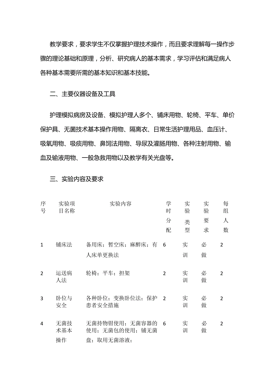 《护理学基础》实训教学大纲全套.docx_第2页