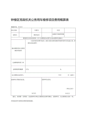 钟楼区党政机关公务用车维修项目费用概算表.docx