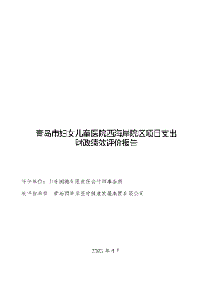 青岛市妇女儿童医院西海岸院区项目支出财政绩效评价报告.docx