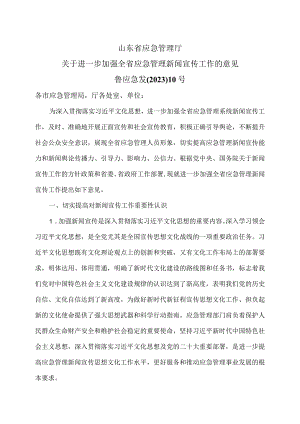 山东省应急管理厅关于进一步加强全省应急管理新闻宣传工作的意见（2024年）.docx