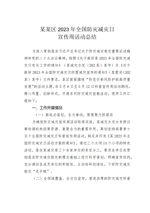 某某区2023年全国防灾减灾日宣传周活动总结.docx